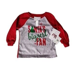 PJ's + Pancakes Shirt Infant 12m Red Gray Santa's Biggest Fan Long Sleeve Tee